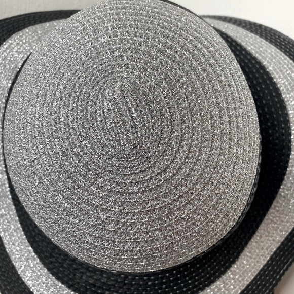 Shimmery Sparkly Gray and Black Wide Brim 100% Paper Hat. Sz OS main image 5